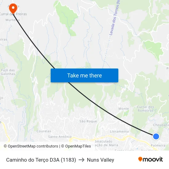 Caminho do Terço  D3A (1183) to Nuns Valley map