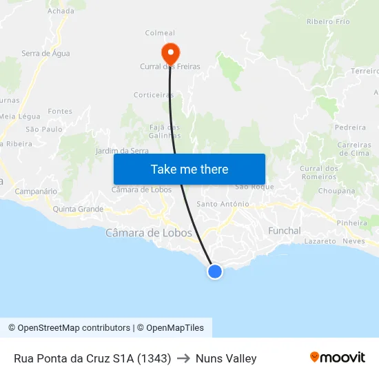 Rua Ponta da Cruz  S1A (1343) to Nuns Valley map