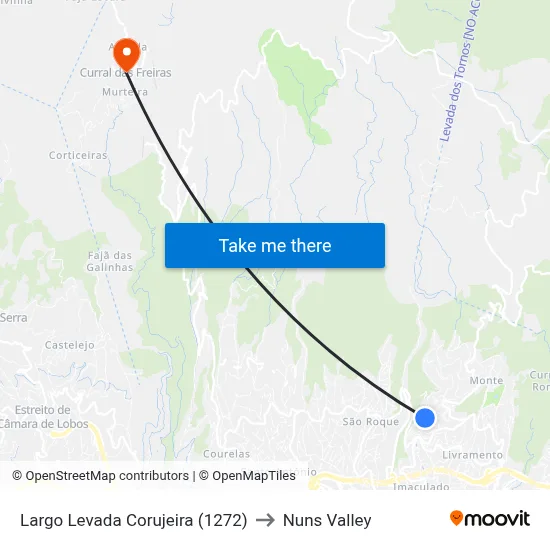 Largo Levada Corujeira (1272) to Nuns Valley map