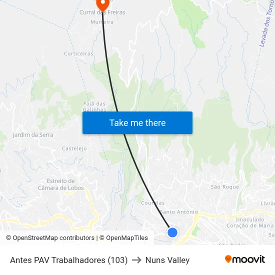 Antes PAV Trabalhadores (103) to Nuns Valley map