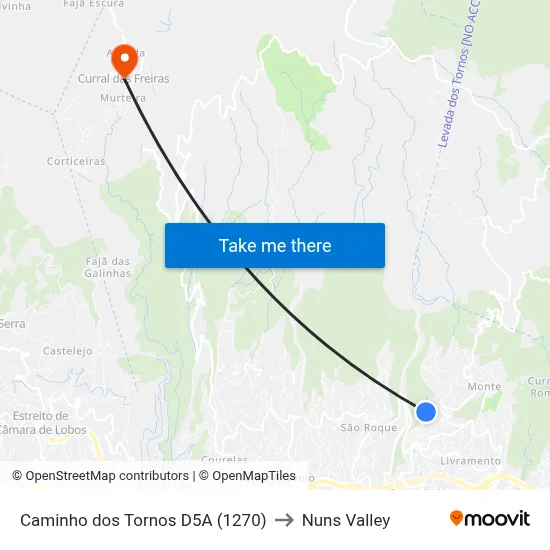 Caminho dos Tornos  D5A (1270) to Nuns Valley map