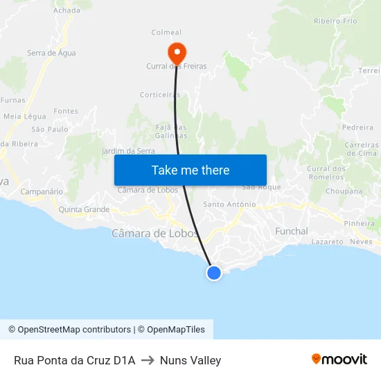 Rua Ponta da Cruz  D1A to Nuns Valley map