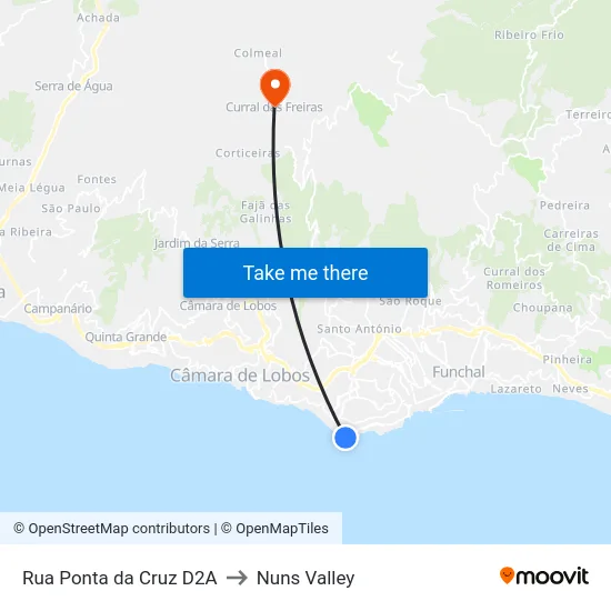 Rua Ponta da Cruz  D2A to Nuns Valley map