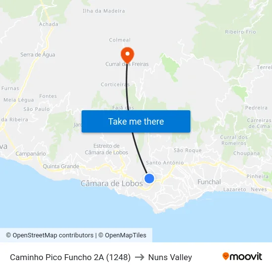 Caminho Pico Funcho  2A (1248) to Nuns Valley map