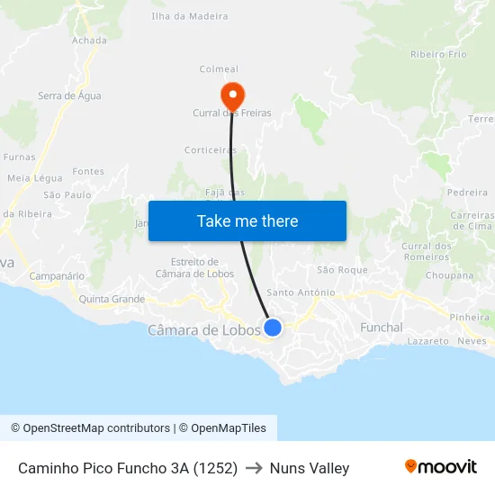 Caminho Pico Funcho  3A (1252) to Nuns Valley map