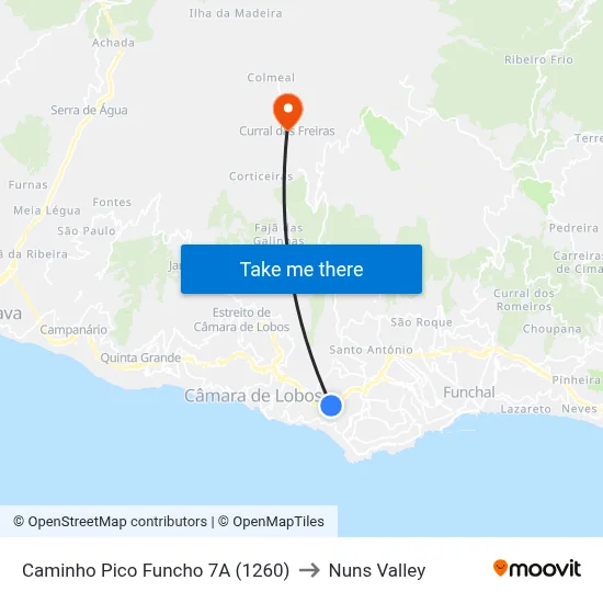 Caminho Pico Funcho  7A (1260) to Nuns Valley map