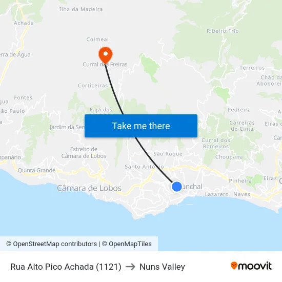 Rua Alto Pico  Achada (1121) to Nuns Valley map