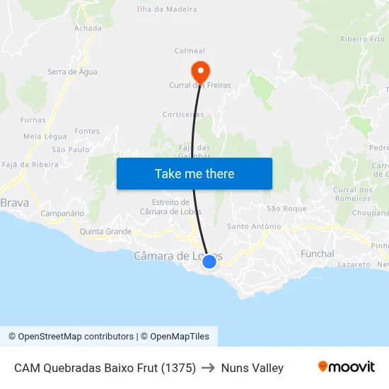 CAM Quebradas Baixo  Frut (1375) to Nuns Valley map