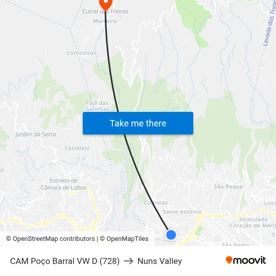 CAM Poço Barral  VW  D (728) to Nuns Valley map