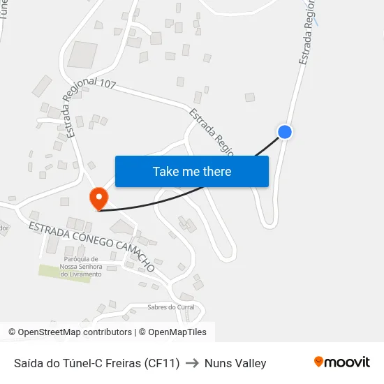 Saída do Túnel-C Freiras (CF11) to Nuns Valley map