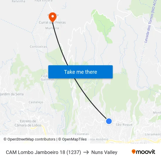 CAM Lombo Jamboeiro  18 (1237) to Nuns Valley map