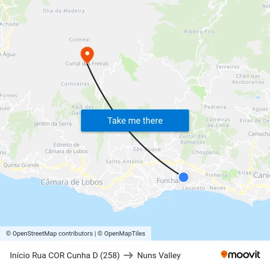 Início Rua COR Cunha  D (258) to Nuns Valley map