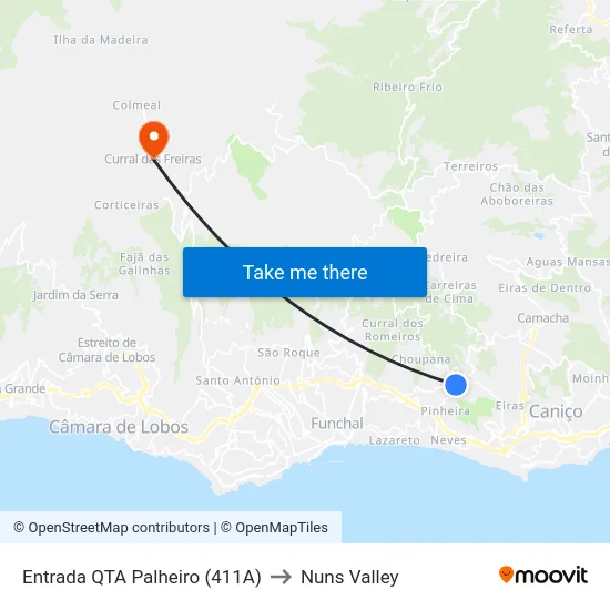 Entrada QTA Palheiro (411A) to Nuns Valley map