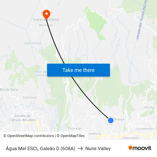 Água Mel  ESCL Galeão  D (608A) to Nuns Valley map