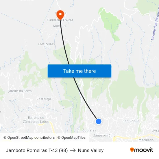 Jamboto  Romeiras  T-43 (98) to Nuns Valley map