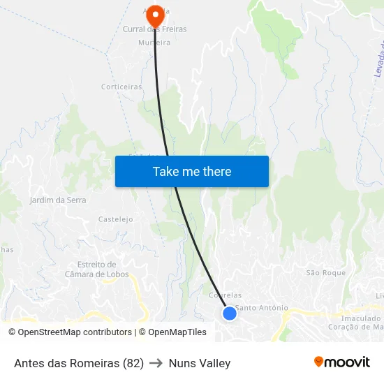 Antes das Romeiras (82) to Nuns Valley map