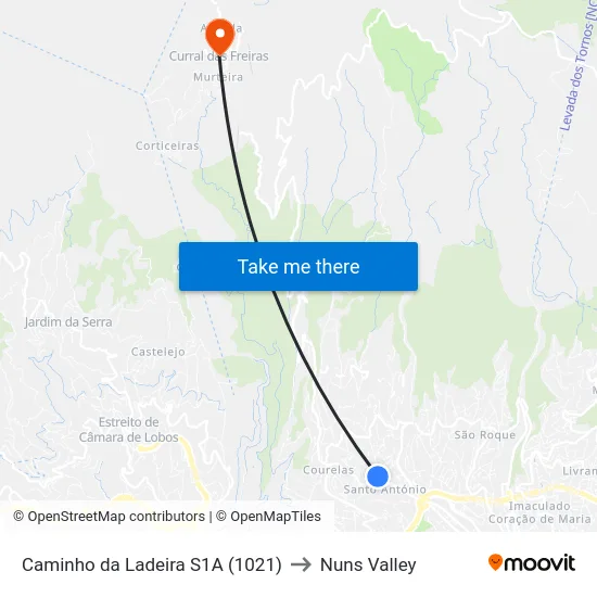 Caminho da Ladeira  S1A (1021) to Nuns Valley map