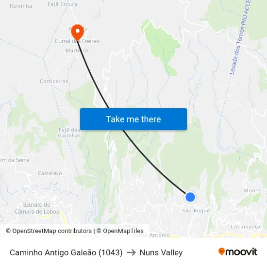 Caminho Antigo Galeão (1043) to Nuns Valley map