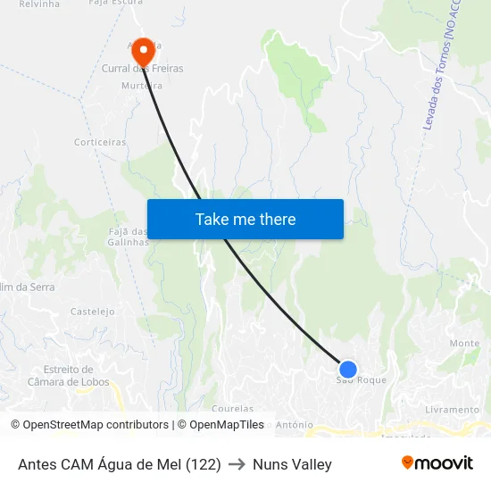 Antes CAM Água de Mel (122) to Nuns Valley map