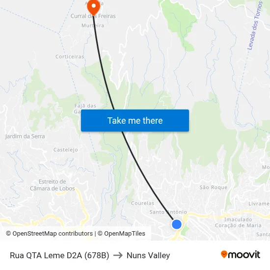 Rua QTA Leme  D2A (678B) to Nuns Valley map