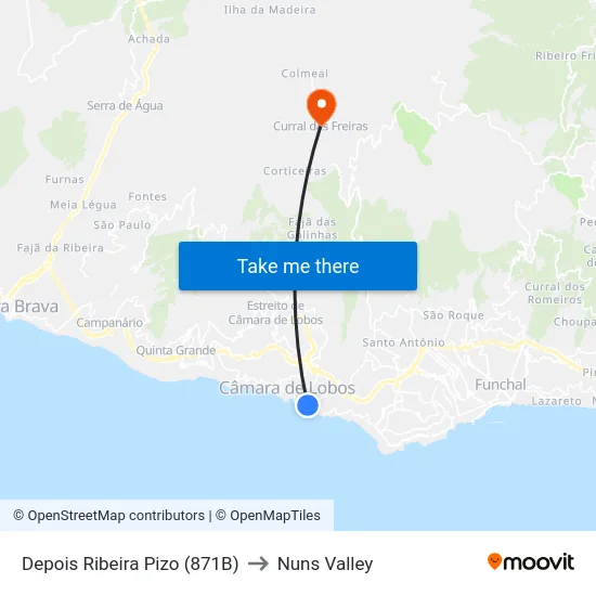 Depois Ribeira  Pizo (871B) to Nuns Valley map