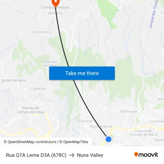 Rua QTA Leme  D3A (678C) to Nuns Valley map
