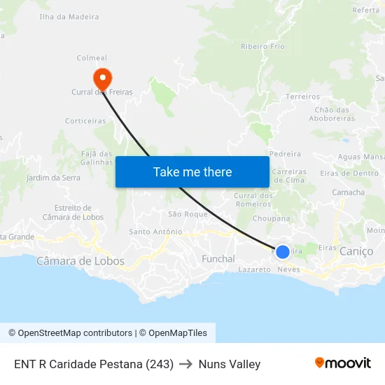 ENT R Caridade Pestana (243) to Nuns Valley map