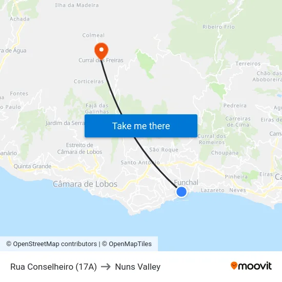 Rua Conselheiro (17A) to Nuns Valley map