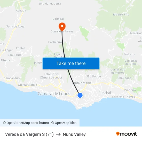 Vereda da Vargem  S (71) to Nuns Valley map