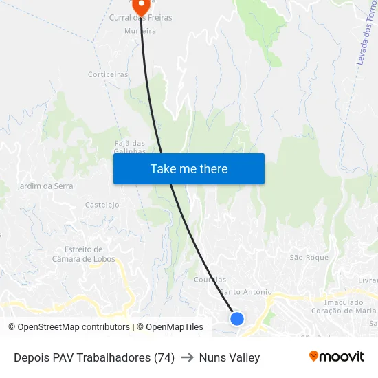 Depois PAV Trabalhadores (74) to Nuns Valley map