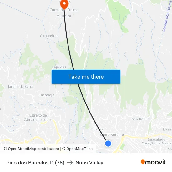 Pico dos Barcelos  D (78) to Nuns Valley map