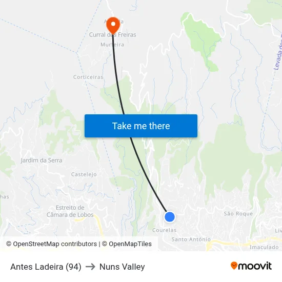 Antes Ladeira (94) to Nuns Valley map