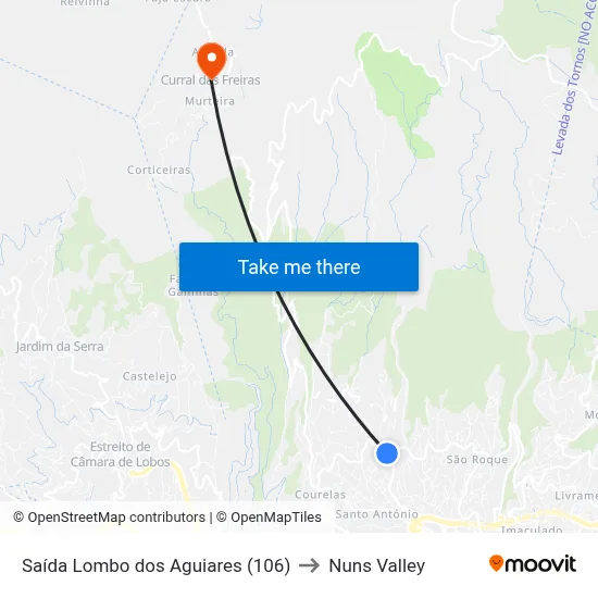 Saída Lombo dos Aguiares (106) to Nuns Valley map