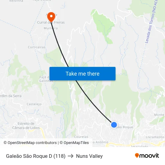 Galeão  São Roque  D (118) to Nuns Valley map