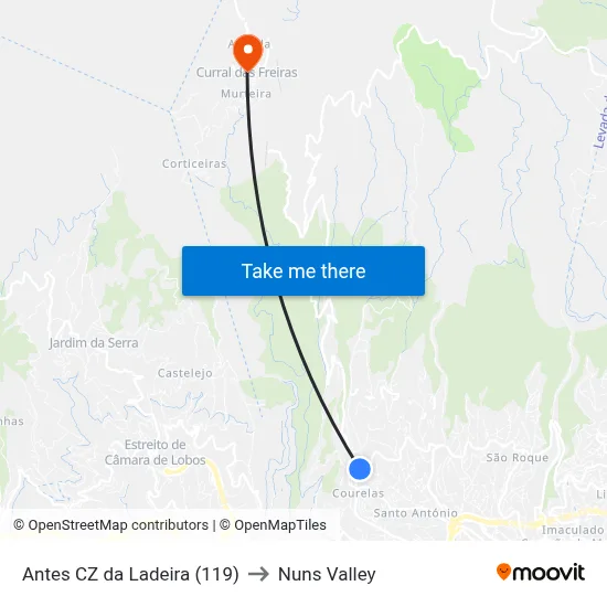 Antes CZ da Ladeira (119) to Nuns Valley map