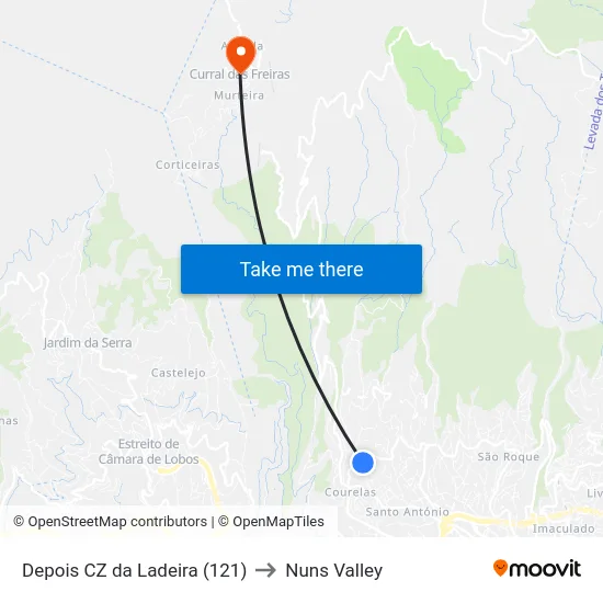 Depois CZ da Ladeira (121) to Nuns Valley map