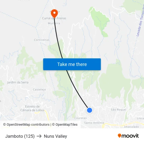 Jamboto (125) to Nuns Valley map