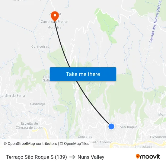 Terraço  São Roque  S (139) to Nuns Valley map