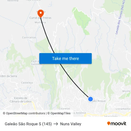 Galeão  São Roque  S (145) to Nuns Valley map