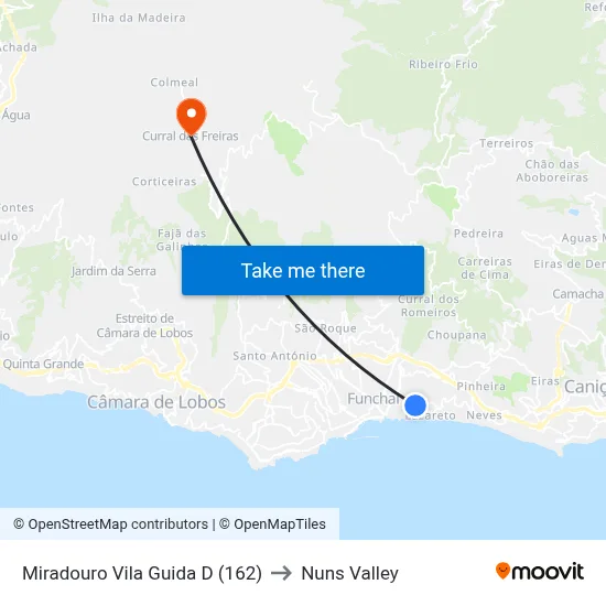 Miradouro Vila Guida  D (162) to Nuns Valley map