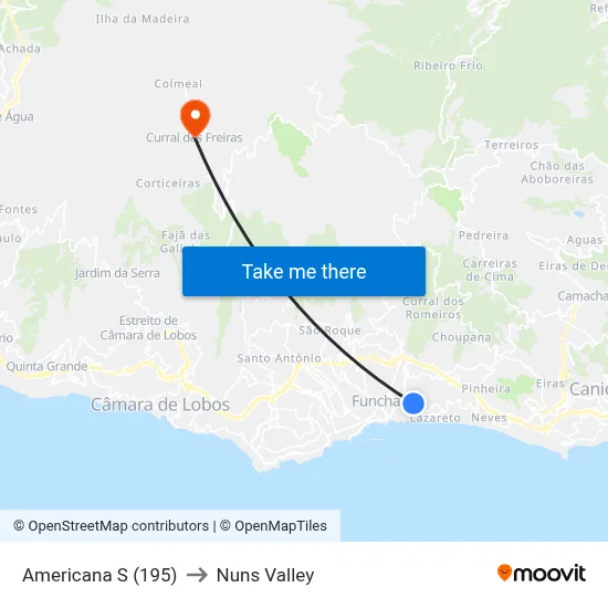 Americana  S (195) to Nuns Valley map