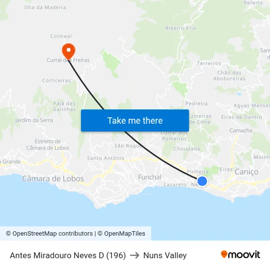 Antes Miradouro Neves  D (196) to Nuns Valley map