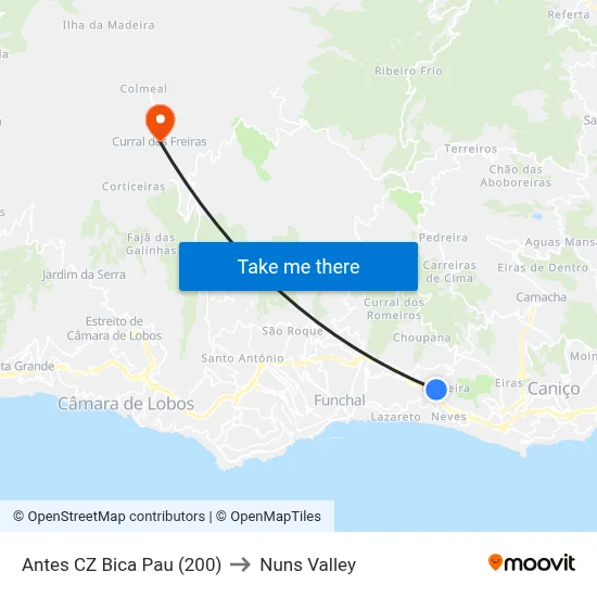 Antes CZ Bica Pau (200) to Nuns Valley map