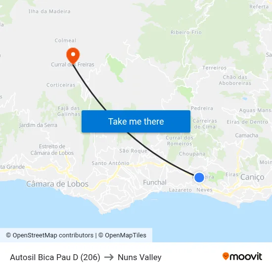 Autosil  Bica Pau  D (206) to Nuns Valley map