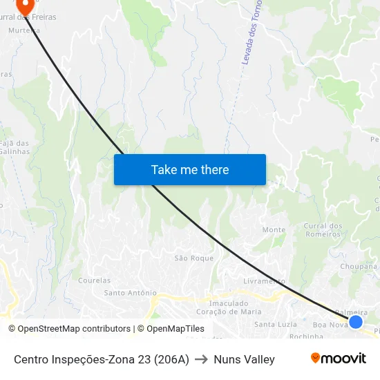 Centro Inspeções-Zona 23 (206A) to Nuns Valley map
