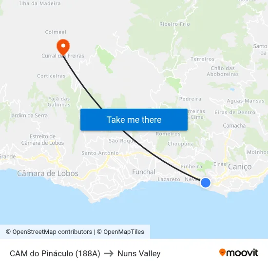 CAM do Pináculo (188A) to Nuns Valley map