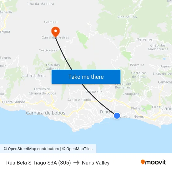 Rua Bela S Tiago  S3A (305) to Nuns Valley map