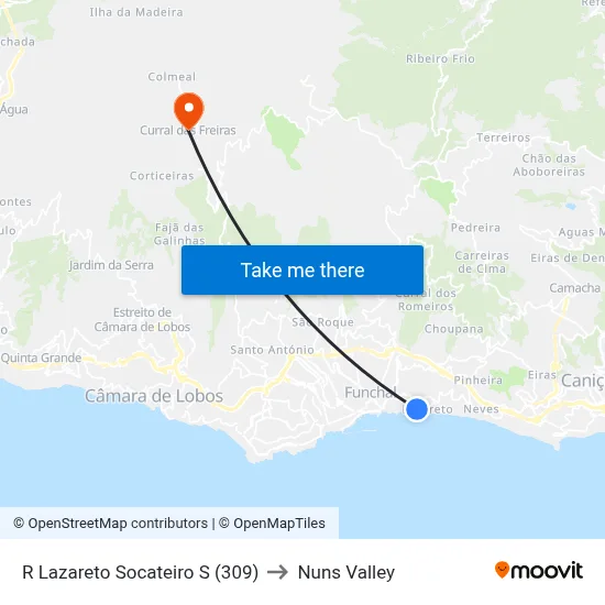 R Lazareto  Socateiro  S (309) to Nuns Valley map
