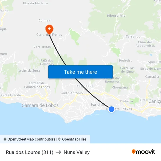 Rua dos Louros (311) to Nuns Valley map