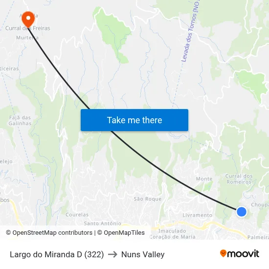 Largo do Miranda  D (322) to Nuns Valley map